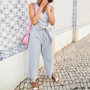 Boden Blue and White Striped Jumpsuit